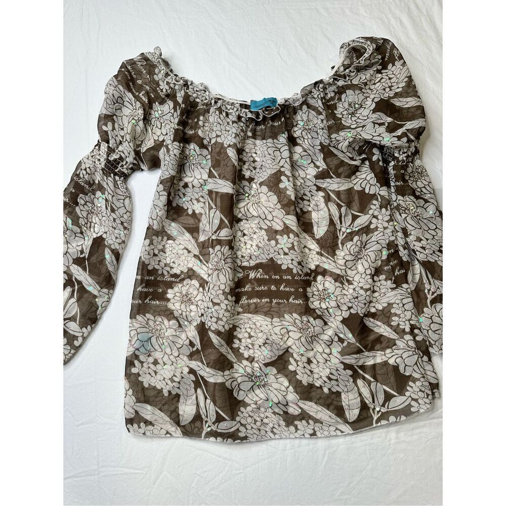 Letarte Floral sheer embellished shirt, size Small